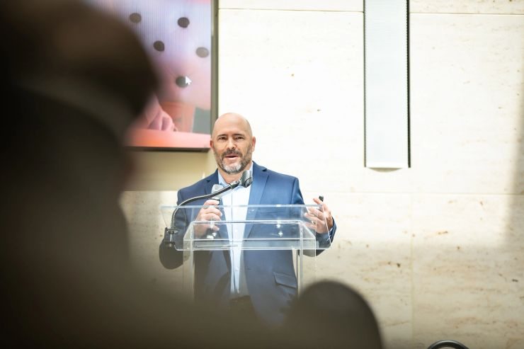 Rob Gaudet speaking at conference